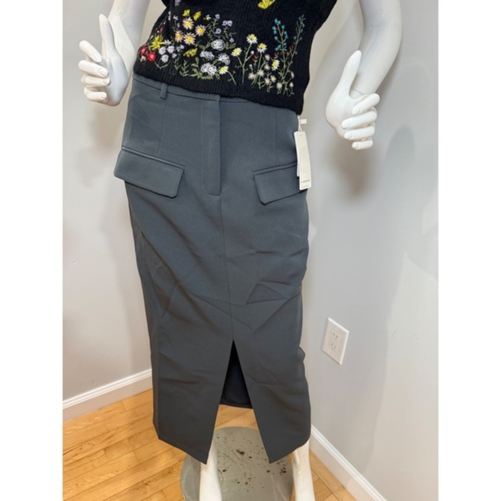 Commense‎ Split-front Solid Midi Skirt Gray size … - image 11